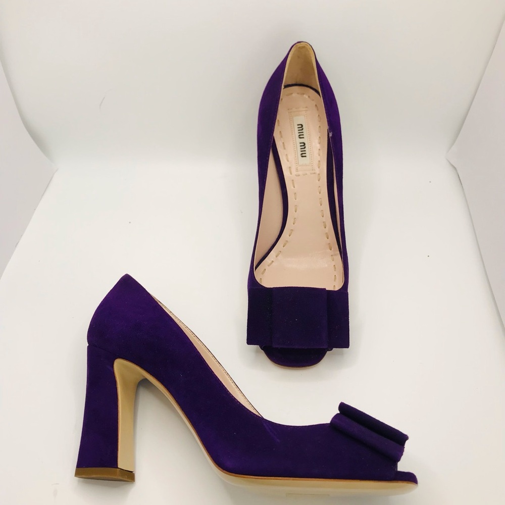 Miu Miu Purple Suede Peep-Toe Heels